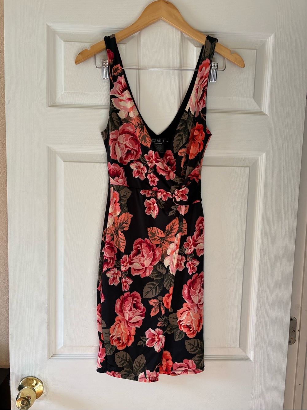 Joe & Elle Black Mini Dress with Pink & Red Floral Print
